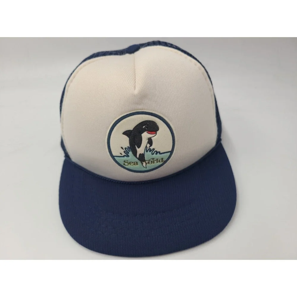 Vintage Child Sea World Whale Mesh Trucker Snapback Hat Cap Boy Girl White Blue